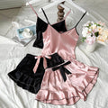 Satin Pajama Set for Women, 2-Piece V-Neck Sleepwear with Ruffle Trim
