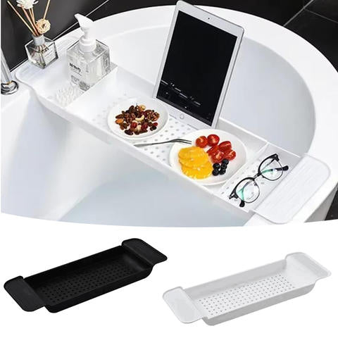 Bamboo Bathtub Tray, Extendable Bath Caddy Shelf with Rack