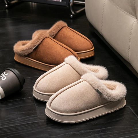 Women's Fluffy Winter Slippers, Thick EVA-Sole Indoor House Shoes