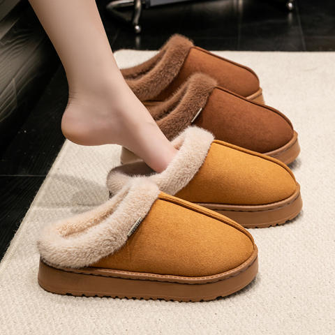 Women's Fluffy Winter Slippers, Thick EVA-Sole Indoor House Shoes