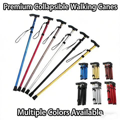 Folding Walking Cane, Adjustable Height Portable Travel Cane