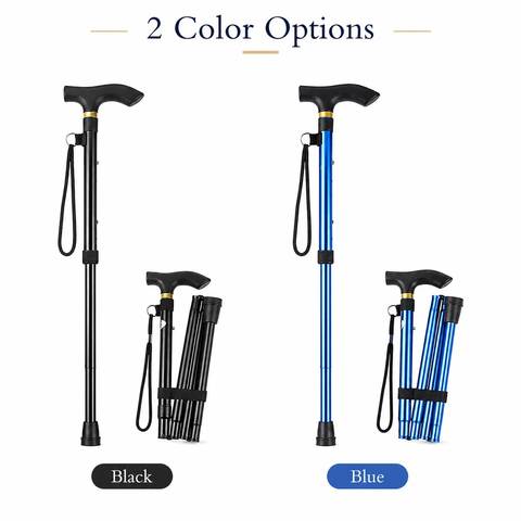 Folding Walking Cane, Adjustable Height Portable Travel Cane