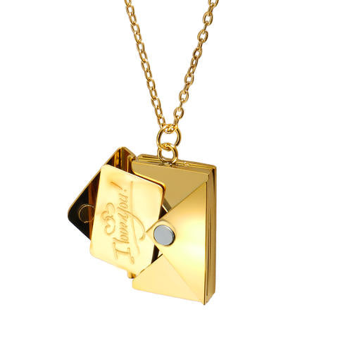 Stainless Steel Envelope Pendant Necklace, Waterproof Everyday Piece
