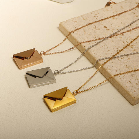 Stainless Steel Envelope Pendant Necklace, Waterproof Everyday Piece