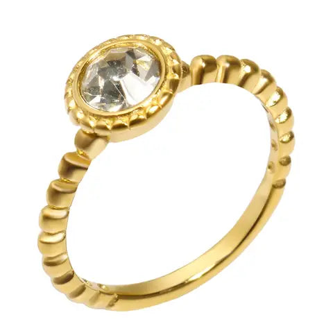 Crystal Zircon Stackable Ring Band, Stainless Steel