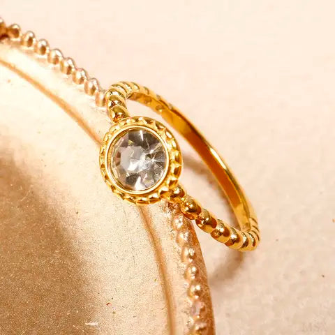 Crystal Zircon Stackable Ring Band, Stainless Steel