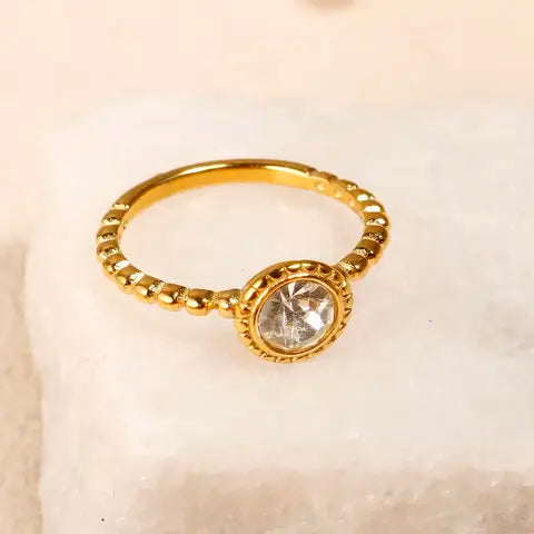 Crystal Zircon Stackable Ring Band, Stainless Steel